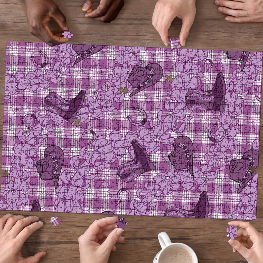 Purple Palaka Hawaii Cowboy Puzzle Puakenikeni Lei Paniolo Papale Seamless Vibes - Polynesian Pride