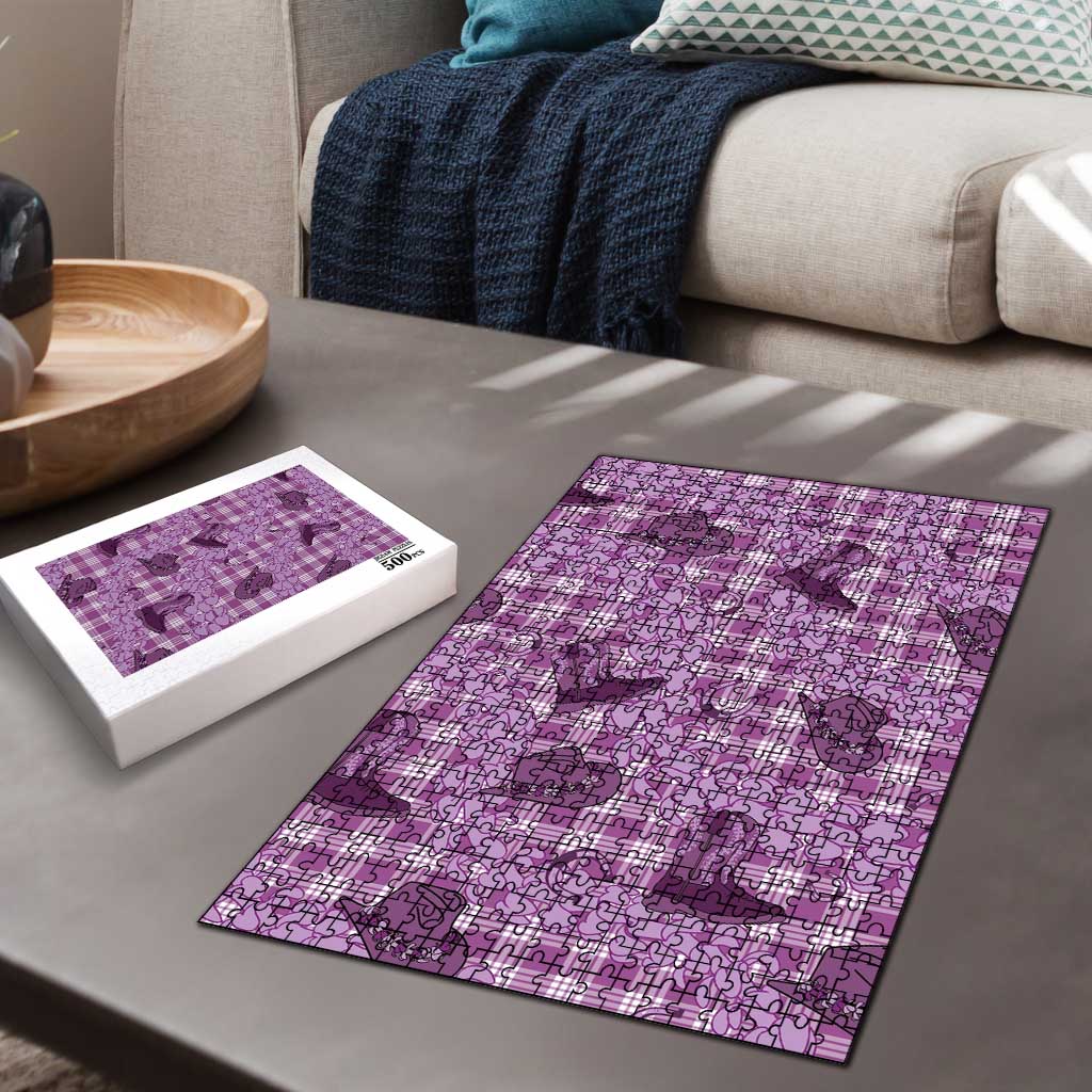 Purple Palaka Hawaii Cowboy Puzzle Puakenikeni Lei Paniolo Papale Seamless Vibes - Polynesian Pride