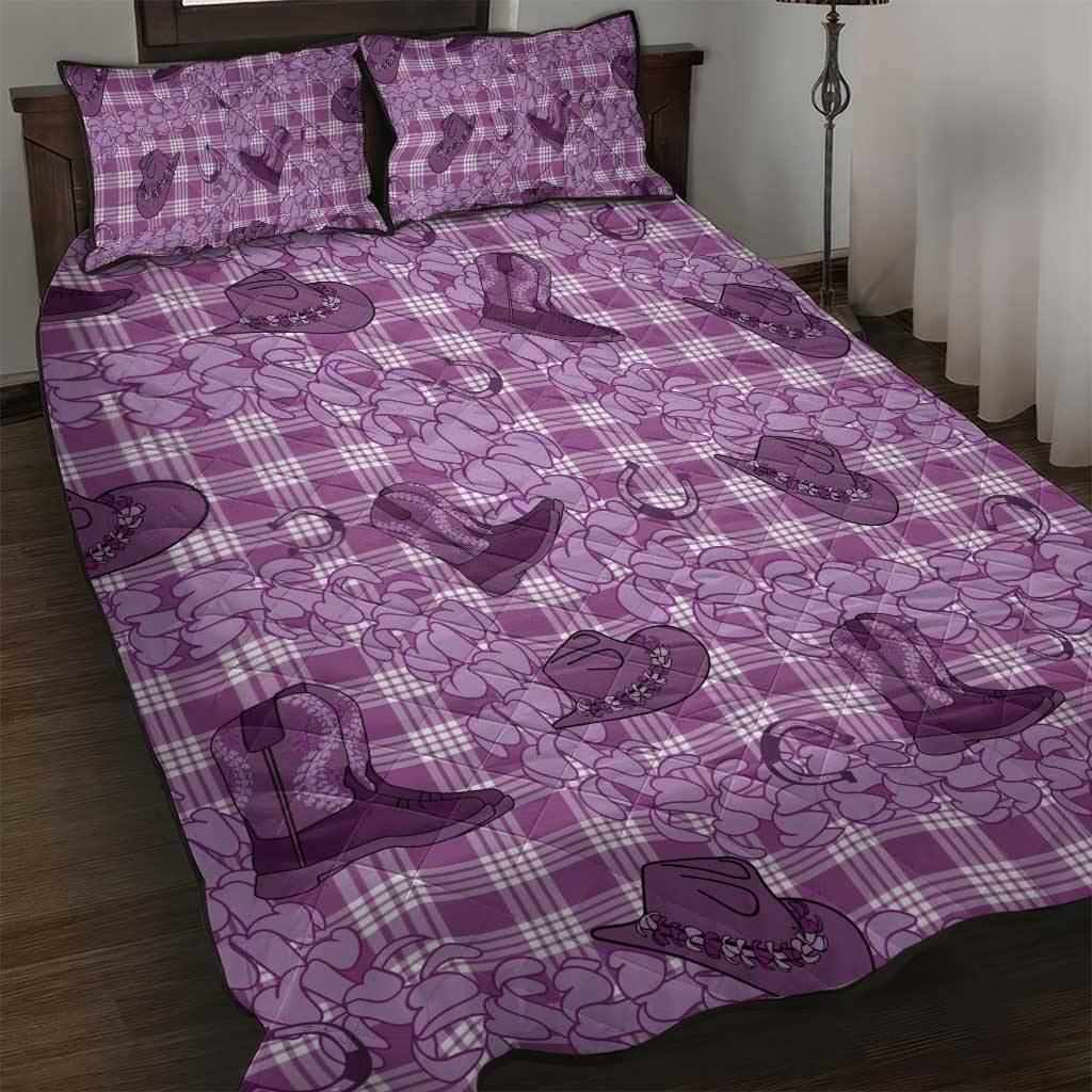 Purple Palaka Hawaii Cowboy Quilt Bed Set Puakenikeni Lei Paniolo Papale Seamless Vibes - Polynesian Pride