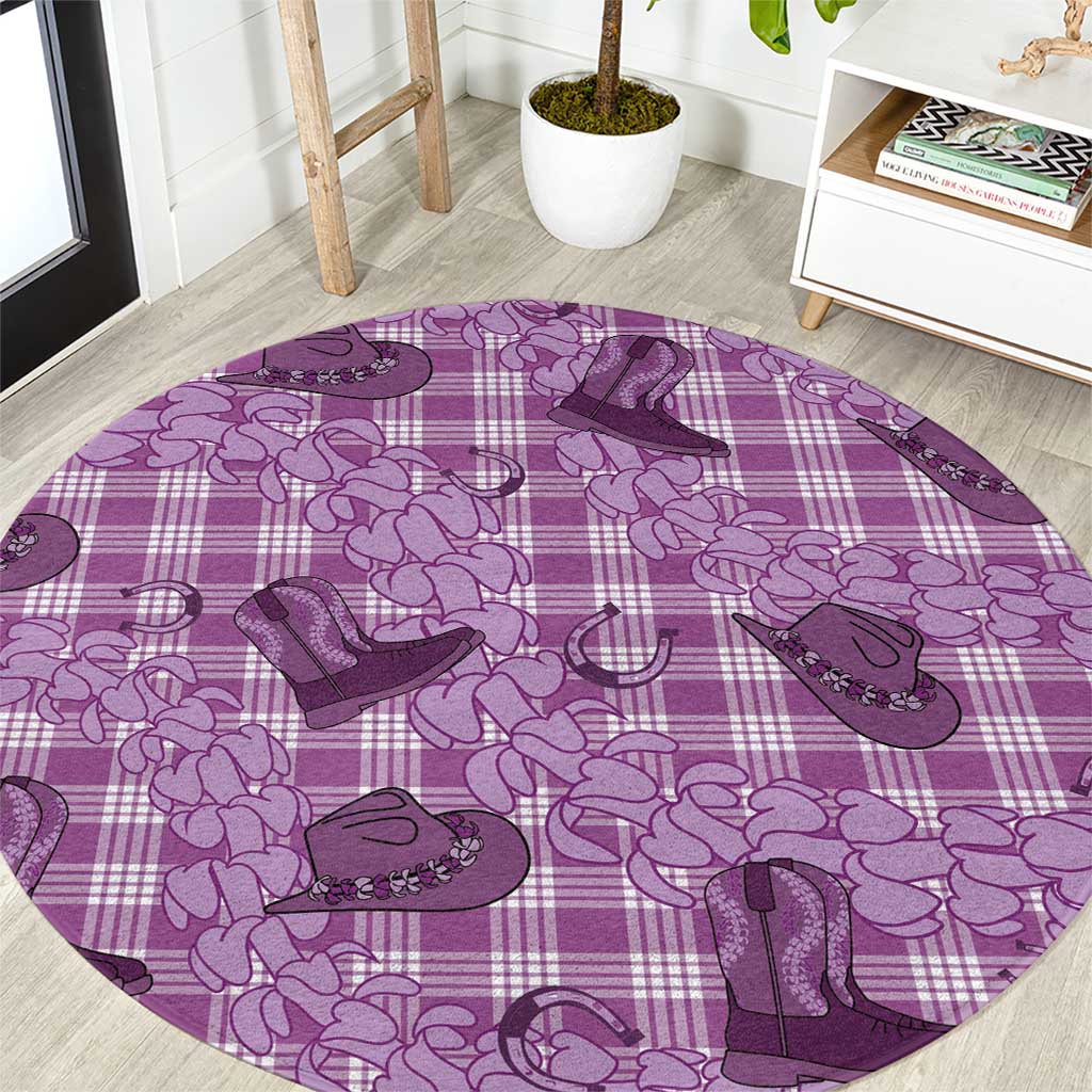 Purple Palaka Hawaii Cowboy Round Carpet Puakenikeni Lei Paniolo Papale Seamless Vibes - Polynesian Pride