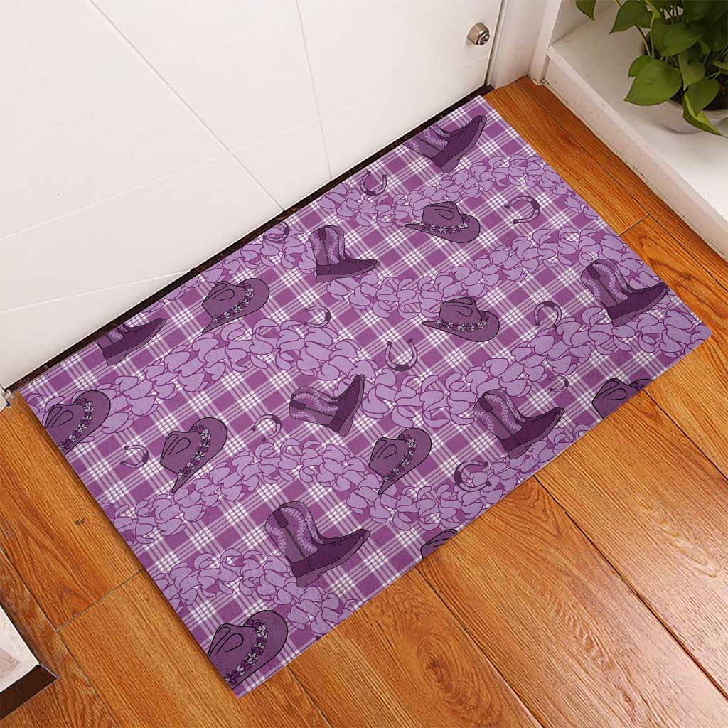 Purple Palaka Hawaii Cowboy Rubber Doormat Puakenikeni Lei Paniolo Papale Seamless Vibes - Polynesian Pride