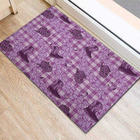 Purple Palaka Hawaii Cowboy Rubber Doormat Puakenikeni Lei Paniolo Papale Seamless Vibes - Polynesian Pride