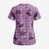 Purple Palaka Hawaii Cowboy Scrub Top Puakenikeni Lei Paniolo Papale Seamless Vibes - Polynesian Pride
