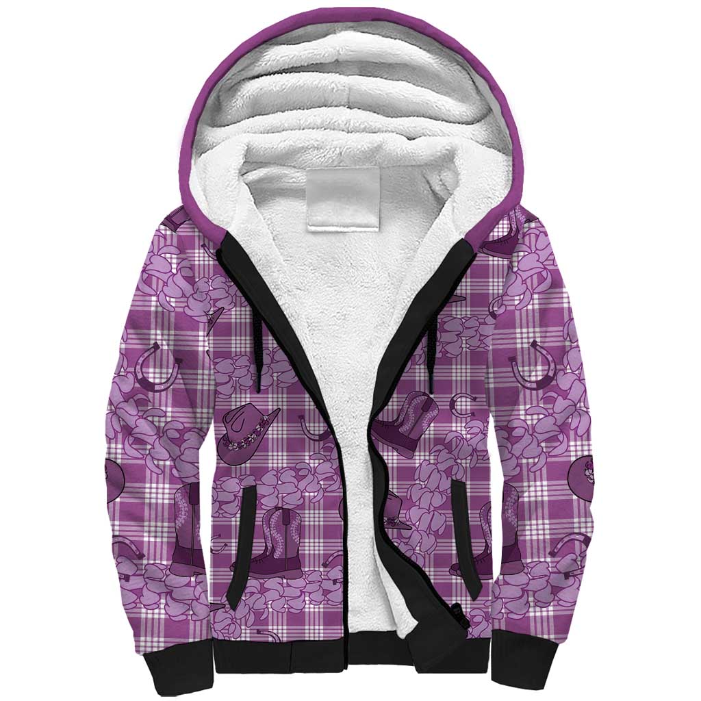 Purple Palaka Hawaii Cowboy Sherpa Hoodie Puakenikeni Lei Paniolo Papale Seamless Vibes - Polynesian Pride
