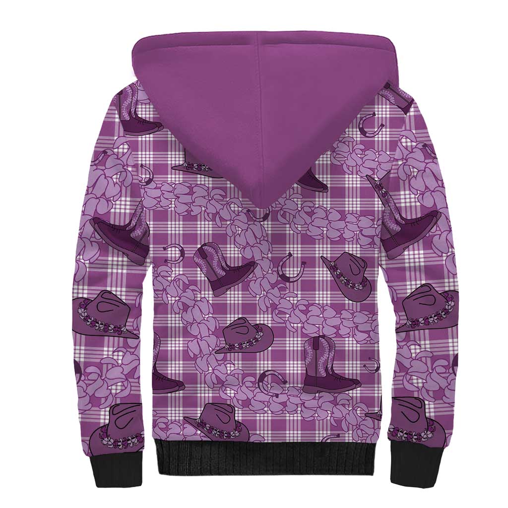 Purple Palaka Hawaii Cowboy Sherpa Hoodie Puakenikeni Lei Paniolo Papale Seamless Vibes - Polynesian Pride
