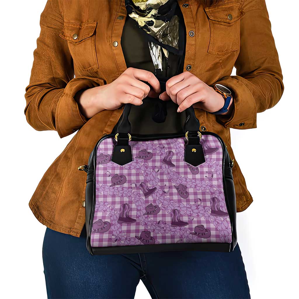 Purple Palaka Hawaii Cowboy Shoulder Handbag Puakenikeni Lei Paniolo Papale Seamless Vibes - Polynesian Pride