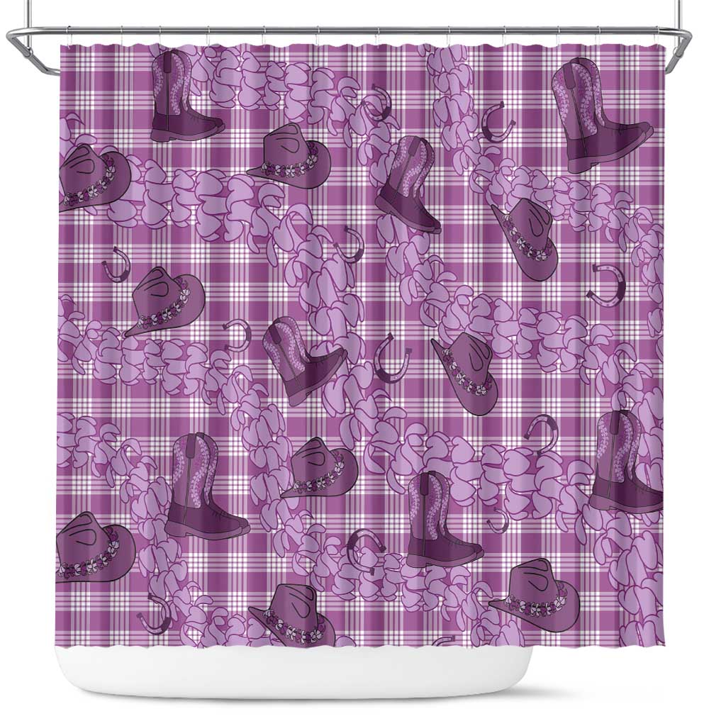 Purple Palaka Hawaii Cowboy Shower Curtain Puakenikeni Lei Paniolo Papale Seamless Vibes - Polynesian Pride