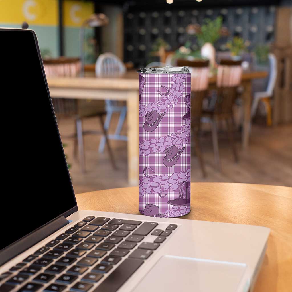 Purple Palaka Hawaii Cowboy Skinny Tumbler Puakenikeni Lei Paniolo Papale Seamless Vibes - Polynesian Pride
