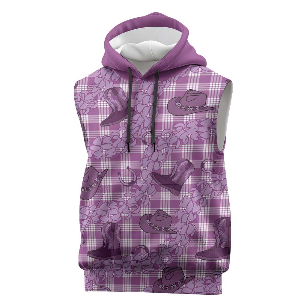 Purple Palaka Hawaii Cowboy Sleeveless Hoodie Puakenikeni Lei Paniolo Papale Seamless Vibes - Polynesian Pride