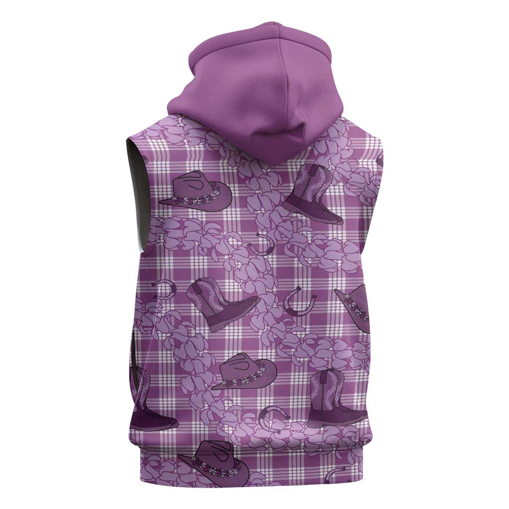 Purple Palaka Hawaii Cowboy Sleeveless Zip Hoodie Puakenikeni Lei Paniolo Papale Seamless Vibes - Polynesian Pride