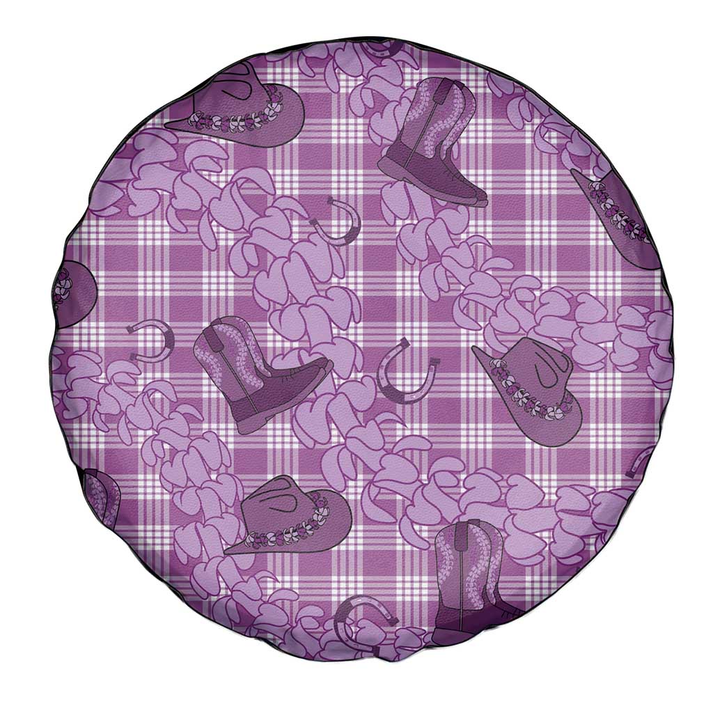 Purple Palaka Hawaii Cowboy Spare Tire Cover Puakenikeni Lei Paniolo Papale Seamless Vibes - Polynesian Pride