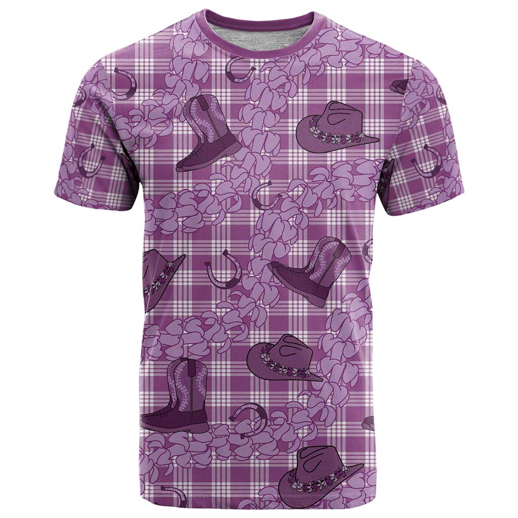 Purple Palaka Hawaii Cowboy T Shirt Puakenikeni Lei Paniolo Papale Seamless Vibes - Polynesian Pride