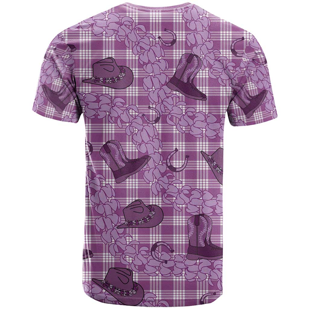 Purple Palaka Hawaii Cowboy T Shirt Puakenikeni Lei Paniolo Papale Seamless Vibes - Polynesian Pride
