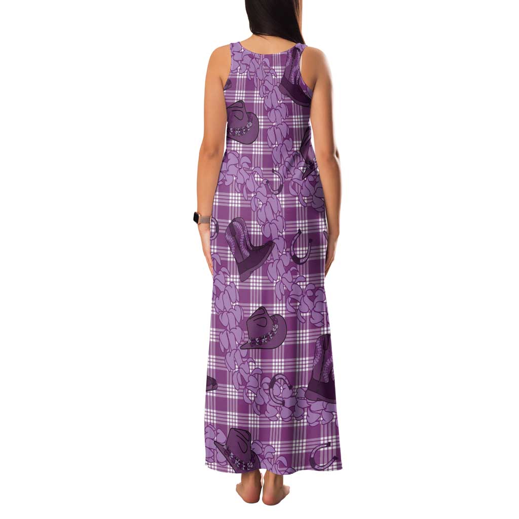 Purple Palaka Hawaii Cowboy Tank Maxi Dress Puakenikeni Lei Paniolo Papale Seamless Vibes - Polynesian Pride