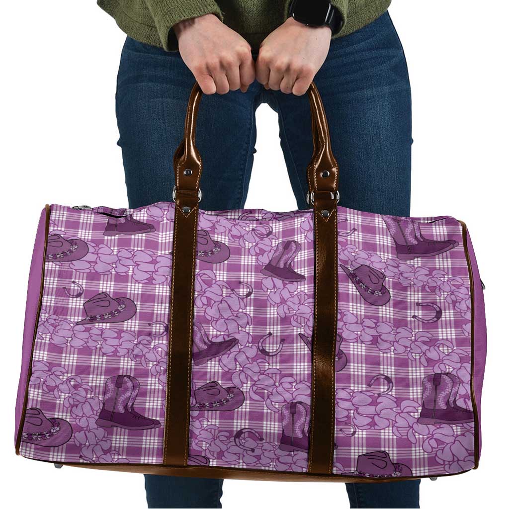 Purple Palaka Hawaii Cowboy Travel Bag Puakenikeni Lei Paniolo Papale Seamless Vibes - Polynesian Pride