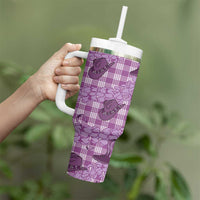 Purple Palaka Hawaii Cowboy Tumbler With Handle Puakenikeni Lei Paniolo Papale Seamless Vibes - Polynesian Pride