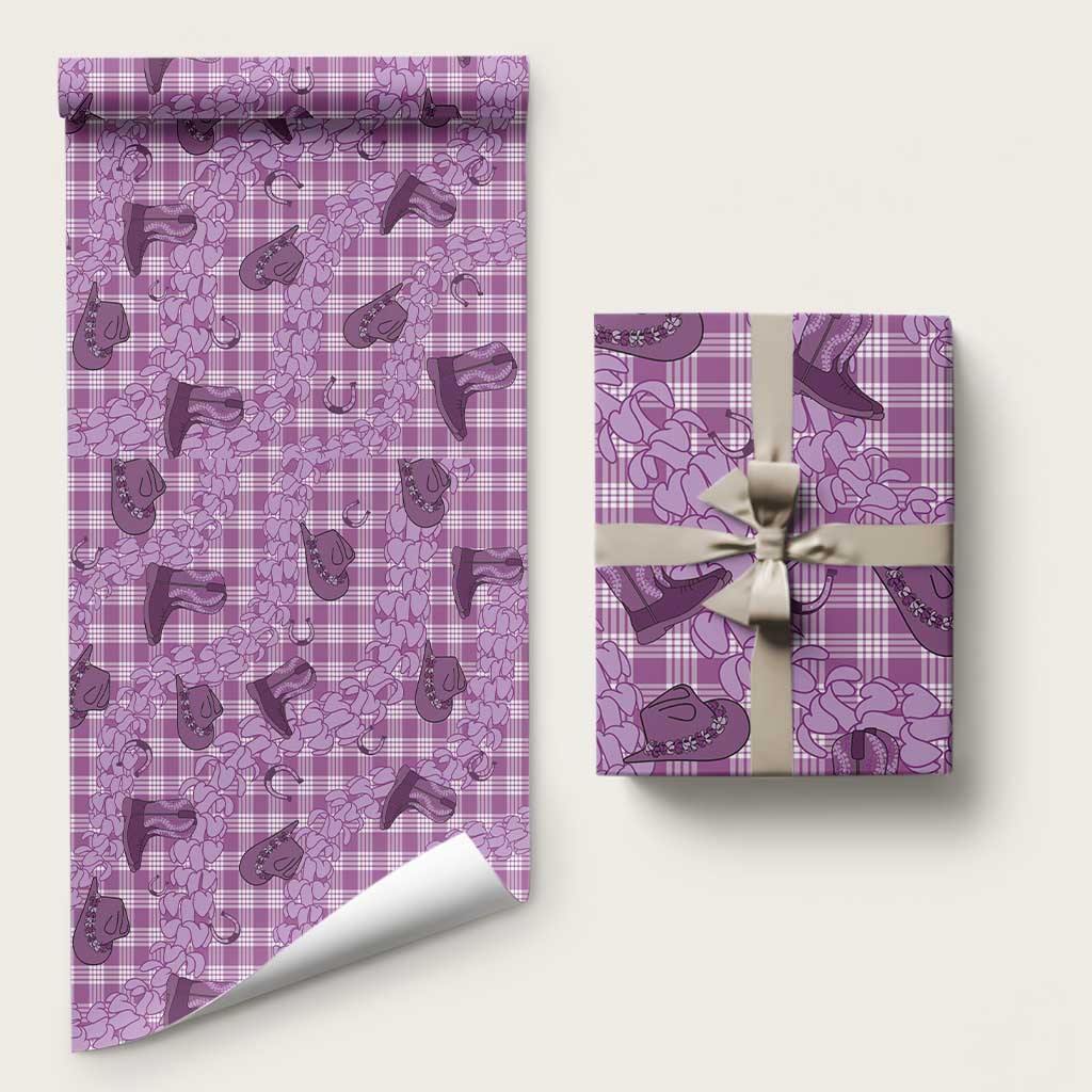 Purple Palaka Hawaii Cowboy Wrapping Paper Puakenikeni Lei Paniolo Papale Seamless Vibes - Polynesian Pride