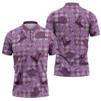 Purple Palaka Hawaii Cowboy Zipper Polo Shirt Puakenikeni Lei Paniolo Papale Seamless Vibes - Polynesian Pride