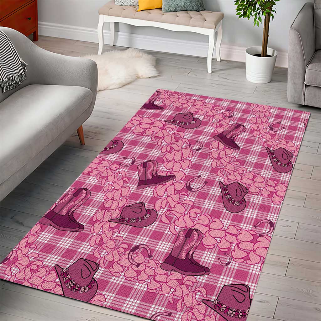 Pink Palaka Hawaii Cowboy Area Rug Puakenikeni Lei Paniolo Papale Seamless Vibes - Polynesian Pride