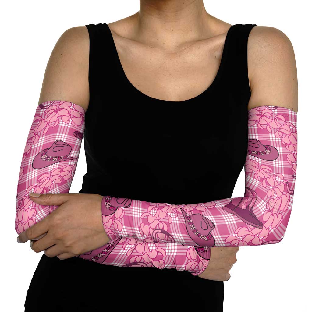 Pink Palaka Hawaii Cowboy Arm Sleeves Puakenikeni Lei Paniolo Papale Seamless Vibes - Polynesian Pride