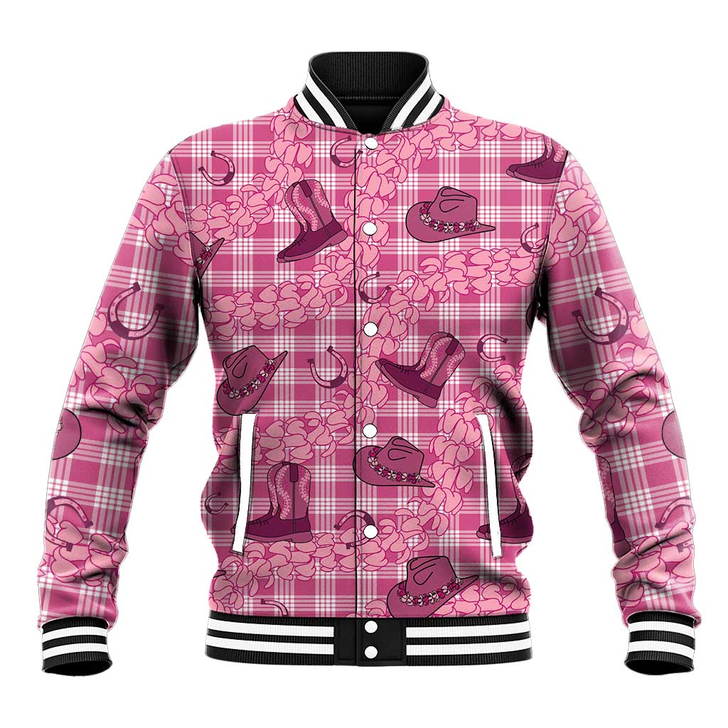 Pink Palaka Hawaii Cowboy Baseball Jacket Puakenikeni Lei Paniolo Papale Seamless Vibes - Polynesian Pride