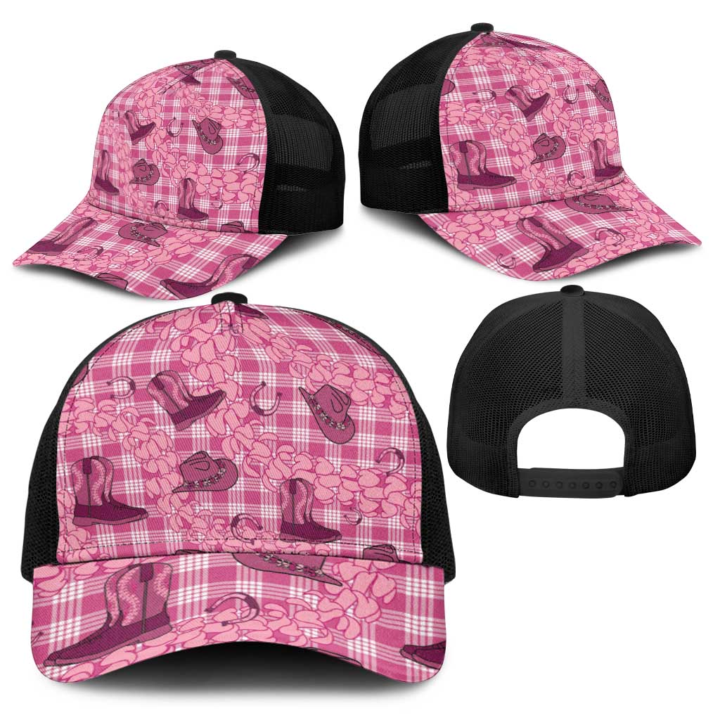 Pink Palaka Hawaii Cowboy Baseball Net Cap Puakenikeni Lei Paniolo Papale Seamless Vibes - Polynesian Pride