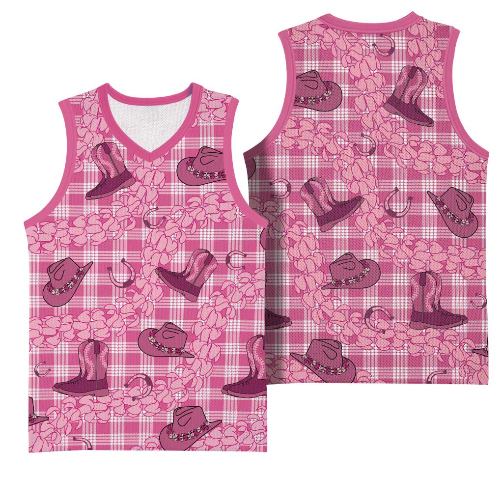 Pink Palaka Hawaii Cowboy Basketball Jersey Puakenikeni Lei Paniolo Papale Seamless Vibes - Polynesian Pride
