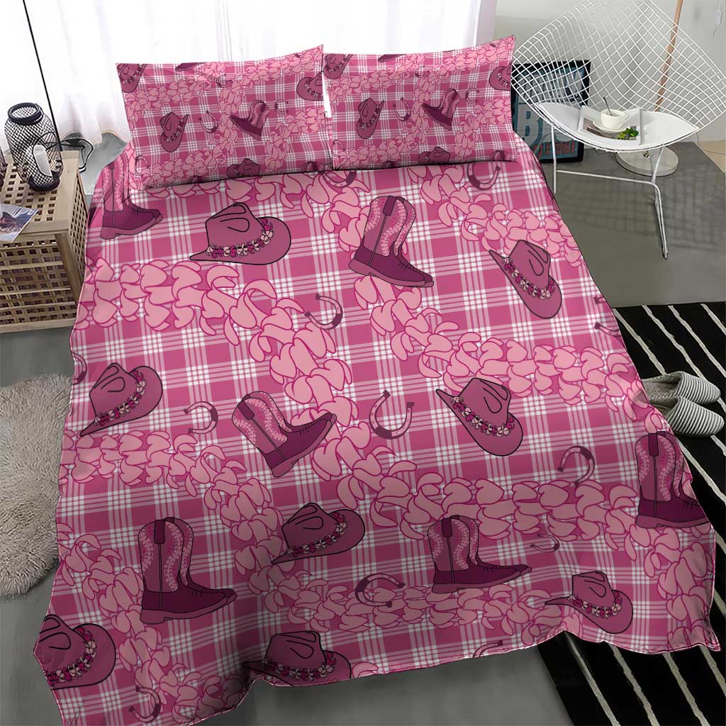 Pink Palaka Hawaii Cowboy Bedding Set Puakenikeni Lei Paniolo Papale Seamless Vibes - Polynesian Pride