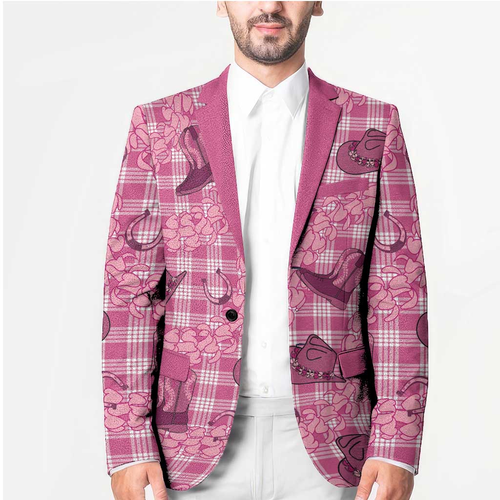 Pink Palaka Hawaii Cowboy Blazer Puakenikeni Lei Paniolo Papale Seamless Vibes - Polynesian Pride
