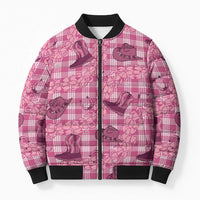 Pink Palaka Hawaii Cowboy Bomber Puffer Jacket Puakenikeni Lei Paniolo Papale Seamless Vibes - Polynesian Pride