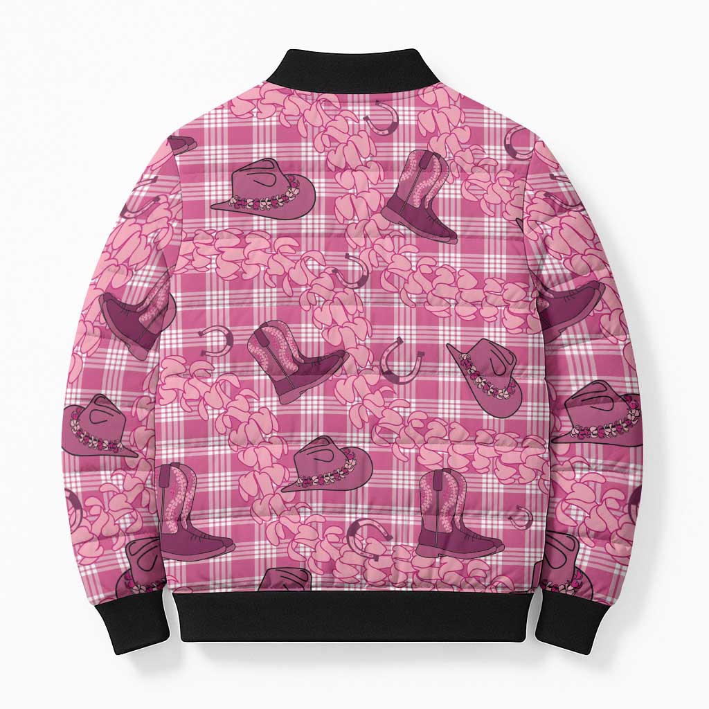 Pink Palaka Hawaii Cowboy Bomber Puffer Jacket Puakenikeni Lei Paniolo Papale Seamless Vibes - Polynesian Pride