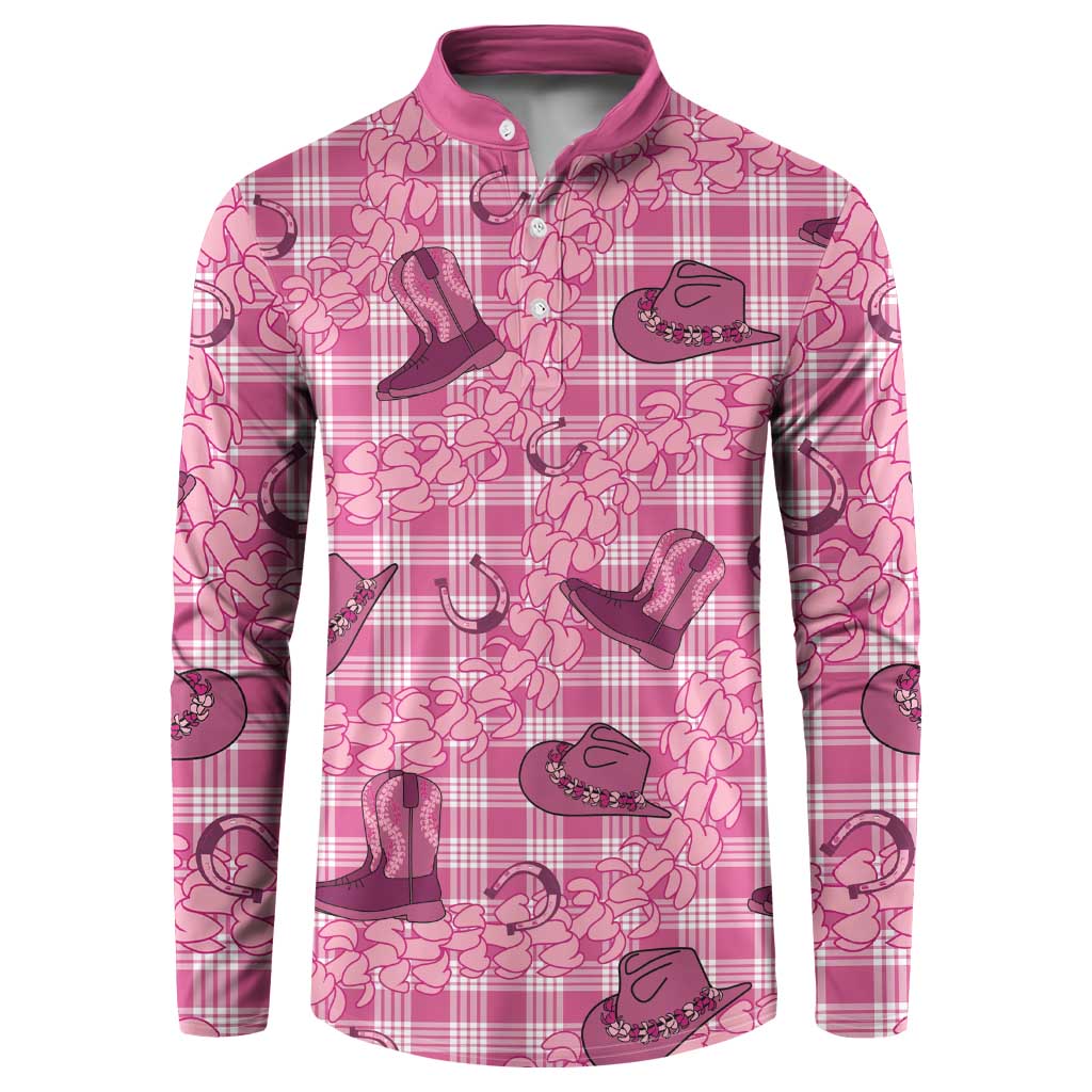Pink Palaka Hawaii Cowboy Button Sweatshirt Puakenikeni Lei Paniolo Papale Seamless Vibes - Polynesian Pride