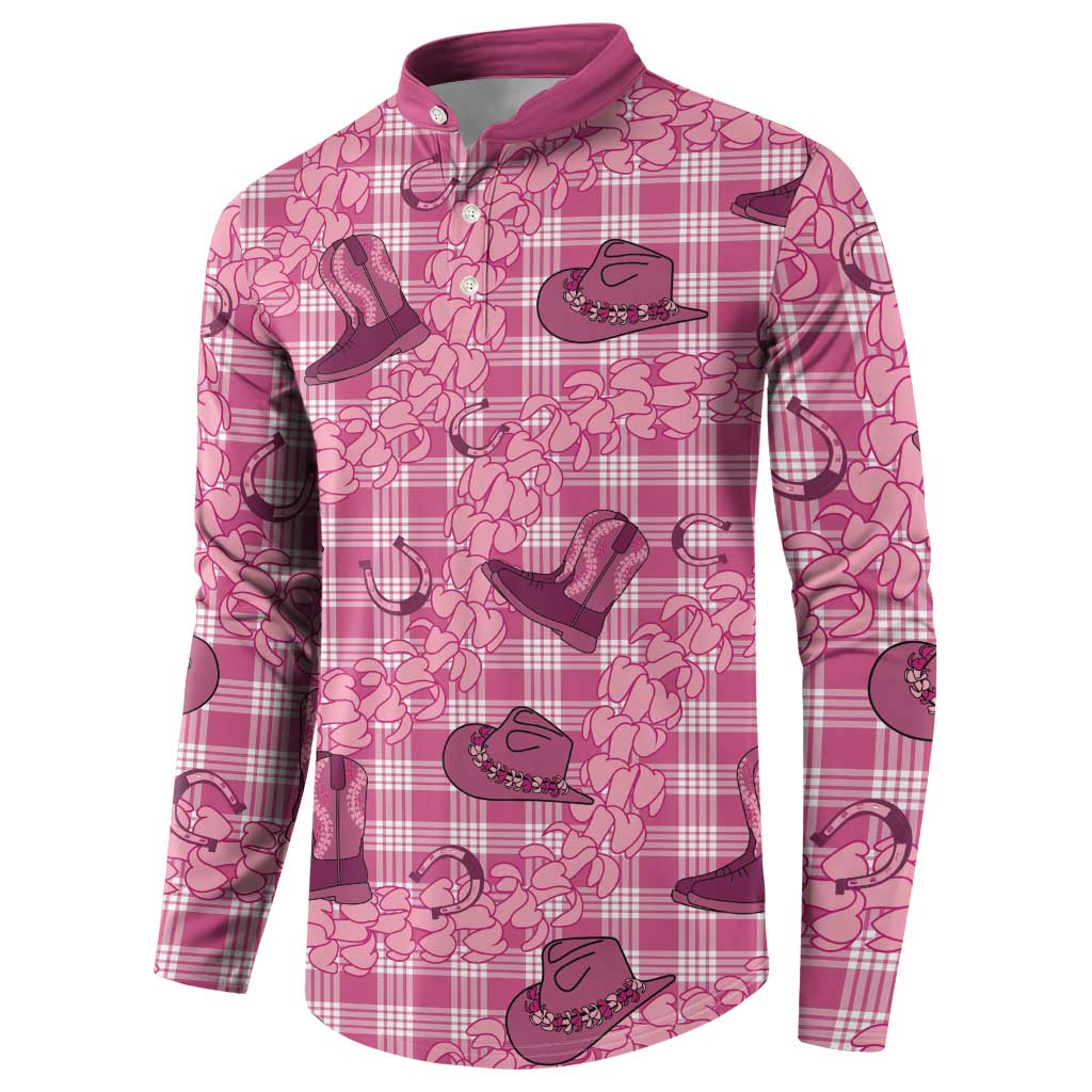 Pink Palaka Hawaii Cowboy Button Sweatshirt Puakenikeni Lei Paniolo Papale Seamless Vibes - Polynesian Pride