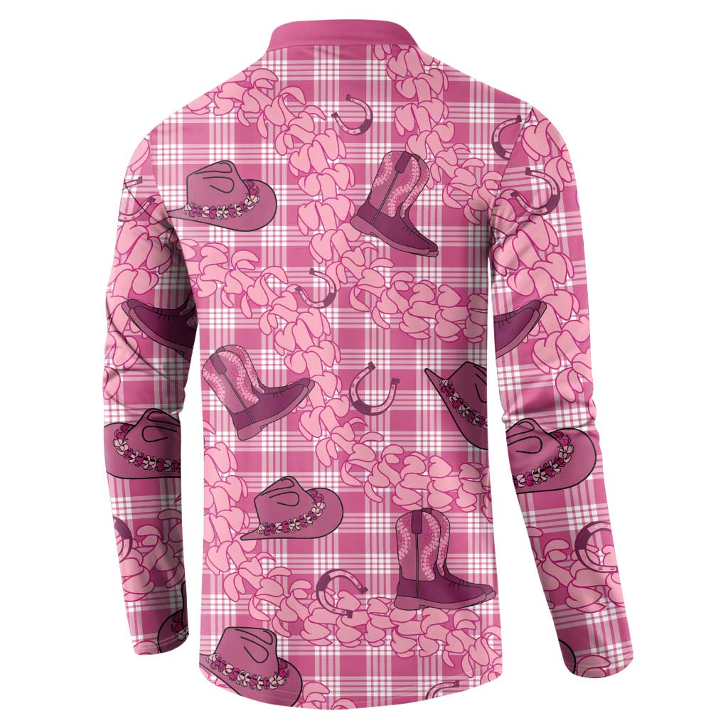 Pink Palaka Hawaii Cowboy Button Sweatshirt Puakenikeni Lei Paniolo Papale Seamless Vibes - Polynesian Pride
