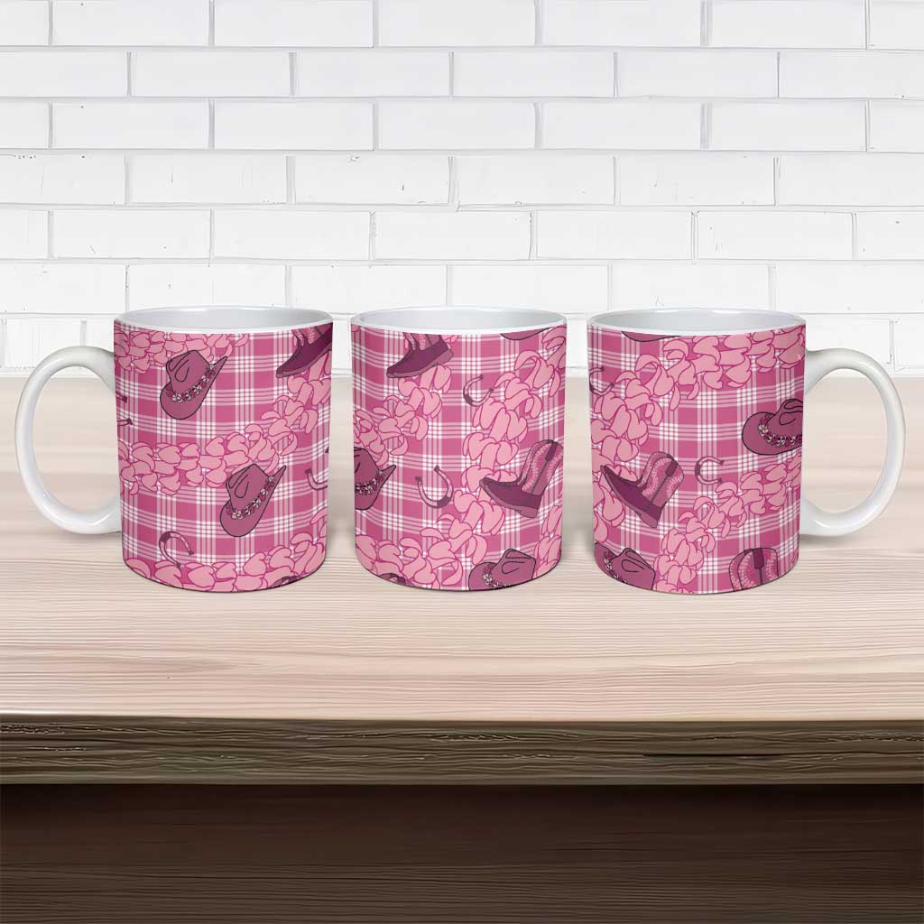Pink Palaka Hawaii Cowboy Ceramic Mug Puakenikeni Lei Paniolo Papale Seamless Vibes - Polynesian Pride