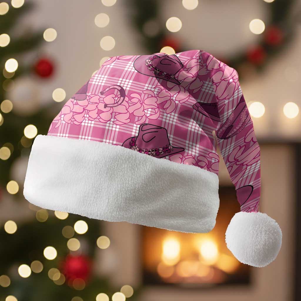 Pink Palaka Hawaii Cowboy Christmas Santa Hat Puakenikeni Lei Paniolo Papale Seamless Vibes - Polynesian Pride