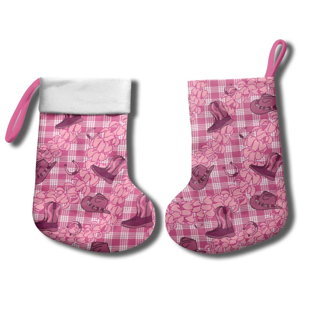 Pink Palaka Hawaii Cowboy Christmas Stocking Puakenikeni Lei Paniolo Papale Seamless Vibes - Polynesian Pride