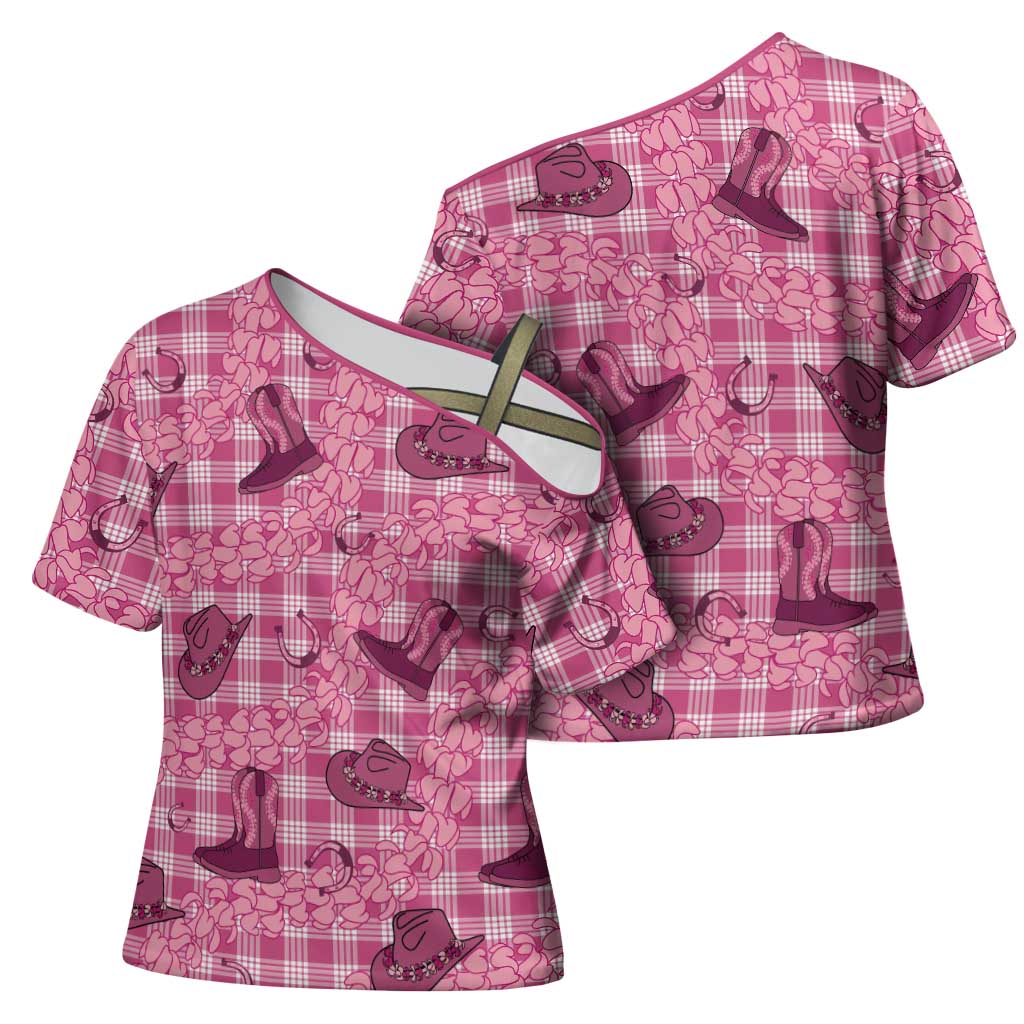 Pink Palaka Hawaii Cowboy Cross Shoulder Shirt Puakenikeni Lei Paniolo Papale Seamless Vibes - Polynesian Pride