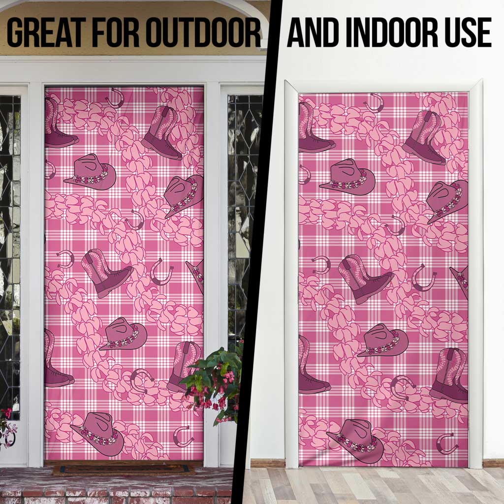 Pink Palaka Hawaii Cowboy Door Cover Puakenikeni Lei Paniolo Papale Seamless Vibes - Polynesian Pride