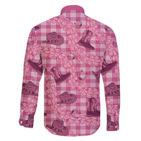 Pink Palaka Hawaii Cowboy Family Matching Long Sleeve Bodycon Dress and Hawaiian Shirt Puakenikeni Lei Paniolo Papale Seamless Vibes - Polynesian Pride