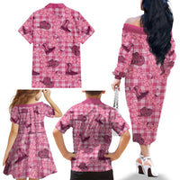 Pink Palaka Hawaii Cowboy Family Matching Off The Shoulder Long Sleeve Dress and Hawaiian Shirt Puakenikeni Lei Paniolo Papale Seamless Vibes - Polynesian Pride