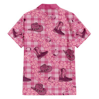 Pink Palaka Hawaii Cowboy Family Matching Off Shoulder Short Dress and Hawaiian Shirt Puakenikeni Lei Paniolo Papale Seamless Vibes - Polynesian Pride