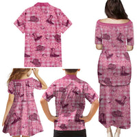 Pink Palaka Hawaii Cowboy Family Matching Puletasi and Hawaiian Shirt Puakenikeni Lei Paniolo Papale Seamless Vibes - Polynesian Pride
