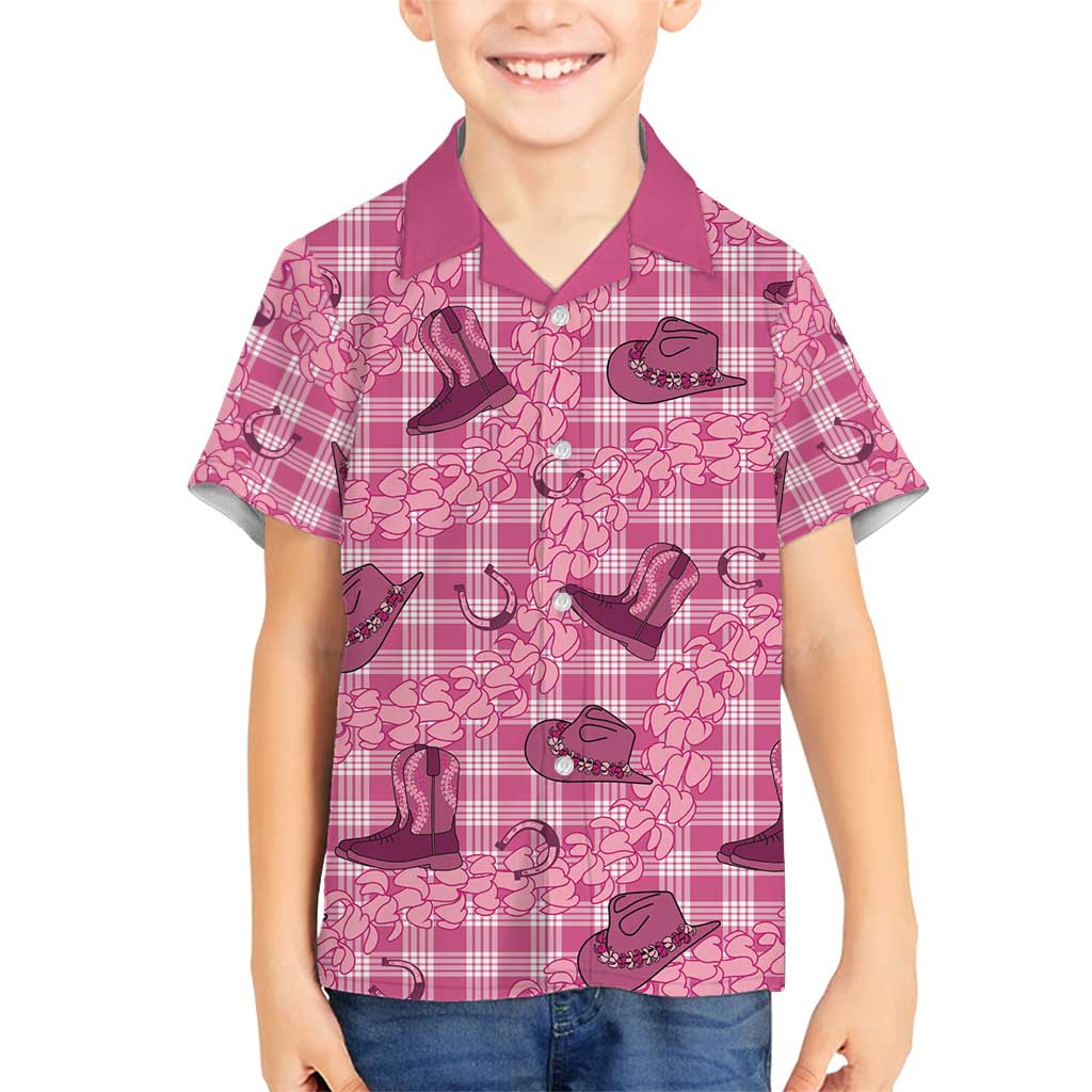 Pink Palaka Hawaii Cowboy Family Matching Puletasi and Hawaiian Shirt Puakenikeni Lei Paniolo Papale Seamless Vibes - Polynesian Pride