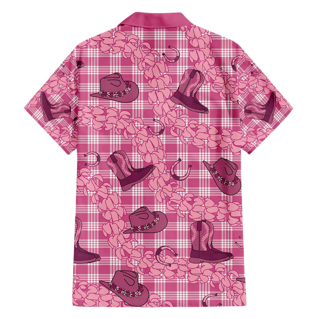Pink Palaka Hawaii Cowboy Family Matching Short Sleeve Bodycon Dress and Hawaiian Shirt Puakenikeni Lei Paniolo Papale Seamless Vibes - Polynesian Pride