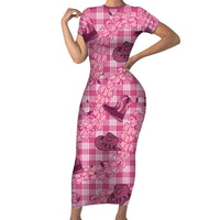 Pink Palaka Hawaii Cowboy Family Matching Short Sleeve Bodycon Dress and Hawaiian Shirt Puakenikeni Lei Paniolo Papale Seamless Vibes - Polynesian Pride