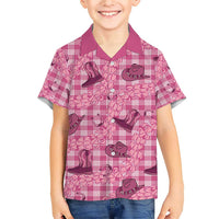 Pink Palaka Hawaii Cowboy Family Matching Short Sleeve Bodycon Dress and Hawaiian Shirt Puakenikeni Lei Paniolo Papale Seamless Vibes - Polynesian Pride