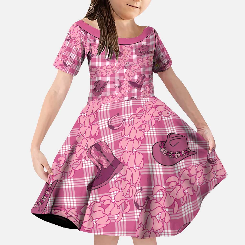 Pink Palaka Hawaii Cowboy Family Matching Summer Maxi Dress and Hawaiian Shirt Puakenikeni Lei Paniolo Papale Seamless Vibes - Polynesian Pride