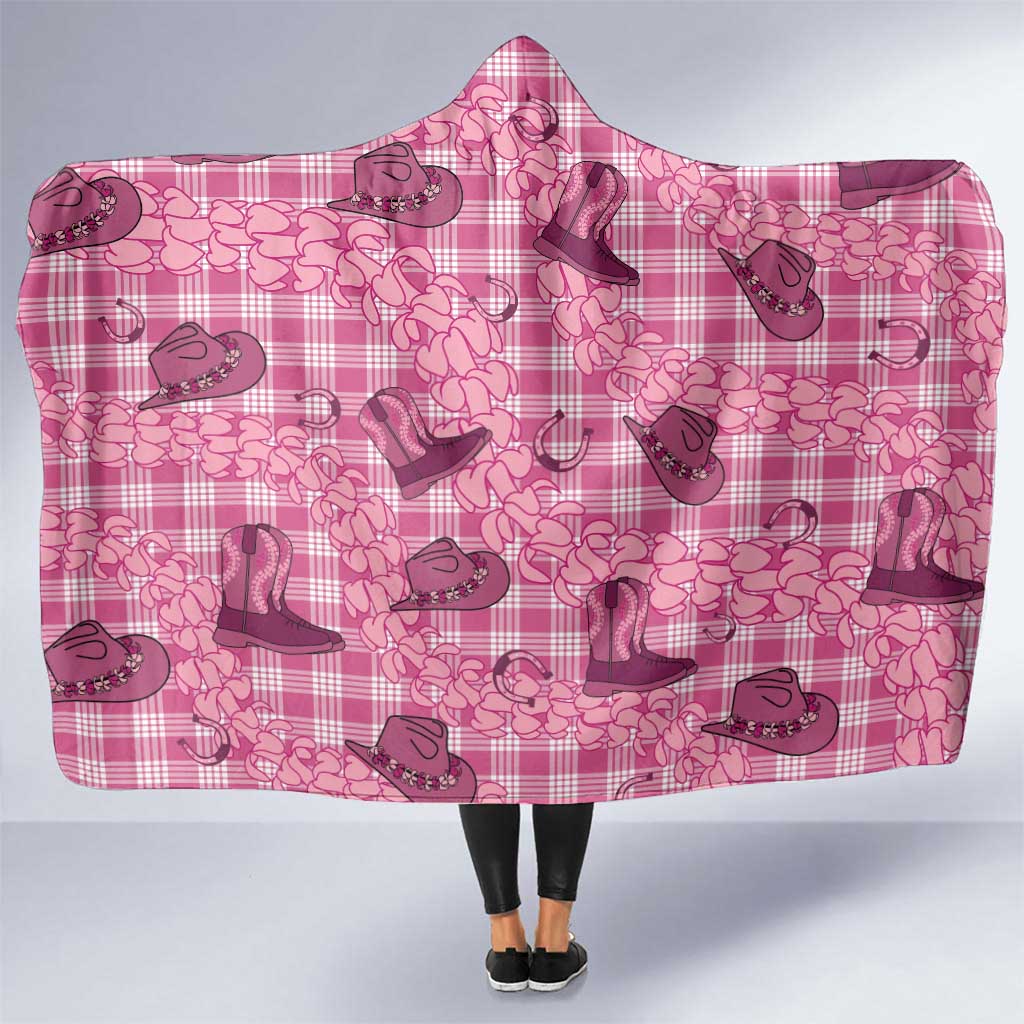 Pink Palaka Hawaii Cowboy Hooded Blanket Puakenikeni Lei Paniolo Papale Seamless Vibes - Polynesian Pride