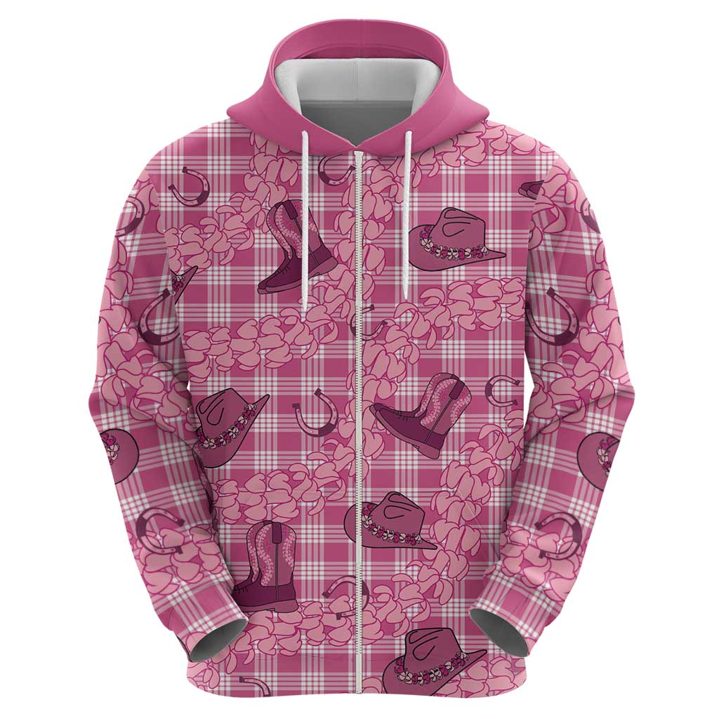 Pink Palaka Hawaii Cowboy Hoodie Puakenikeni Lei Paniolo Papale Seamless Vibes - Polynesian Pride